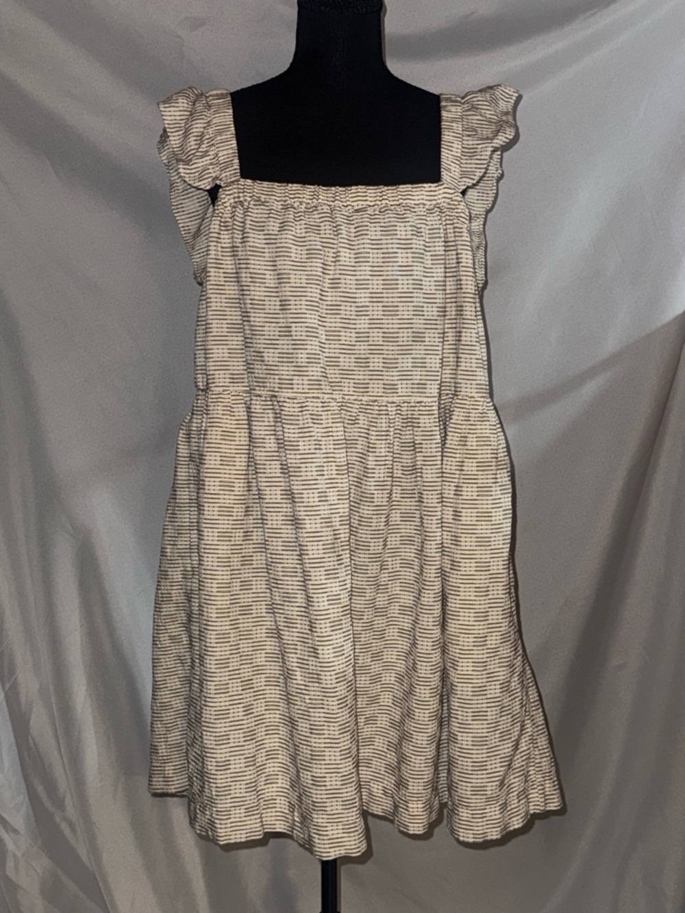 Madewell Cream Mini Dress with TAN/BROWN Micro-Stripe